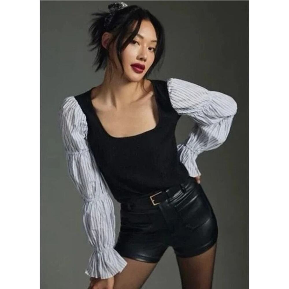 Anthropologie Hutch Ribbed Sweater Women's S Black Pullover Academia Holiday NWT